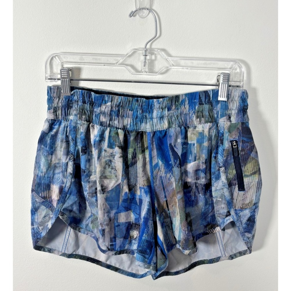Lululmon Shorts Lined Women Size 10 Blue Pattern Zipper Side Pocket